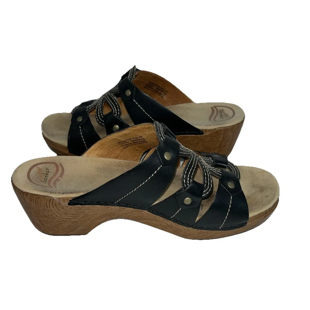 Dansko Serena Women's Size‎ 41/ 10.5-11 US Black Leather Flower Wedge